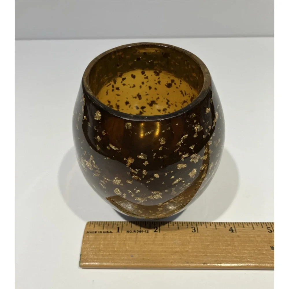 Nicole Miller MCM Style Brown With Gold Flakes Lucite Votive Candle Tea Light